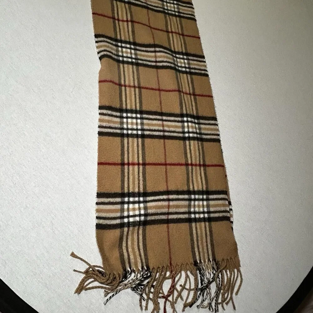 V.Fraas Scarf Womens One Size Tan Plaid Cashmink Acrylic Made In Germany